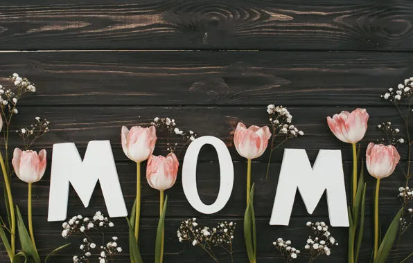 Картинка цветы, букет, тюльпаны, розовые, happy, wood, pink, flowers