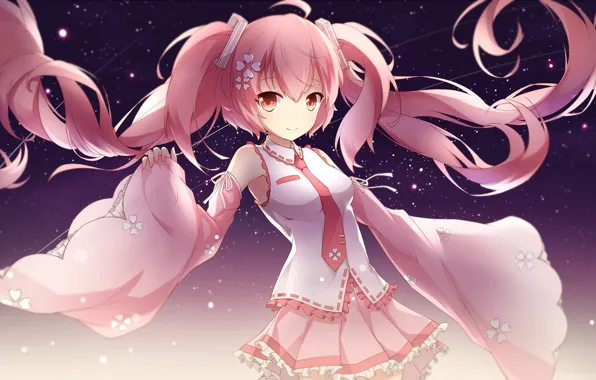 Цветы, девочка, Hatsune Miku, Vocaloid, Вокалоид, Хатсуне Мику, розовые волосы