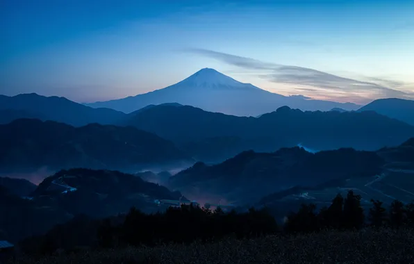 Картинка гора, весна, Япония, дымка, Фудзияма, Март, 富士山