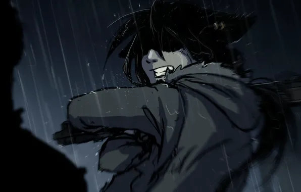 Дождь, ярость, зомби, girl, zombie, Art, винтовка, rain