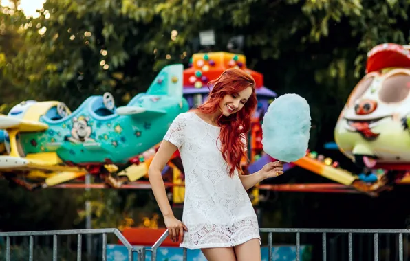 Dress, trees, model, women, redhead, smiling, white dress, women outdoors
