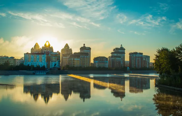 Город, Казахстан, набережная, Астана, Astana, Kazakhstan, есиль