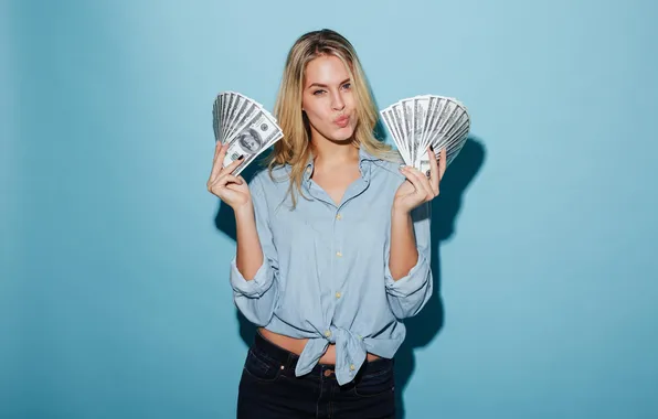 Woman, young, beautiful, money, blonde, hands, holding