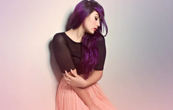 Девушка, поза, фиолетовые волосы
