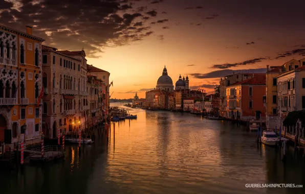 Небо, закат, тишина, дома, Венеция, собор, канал, photographer