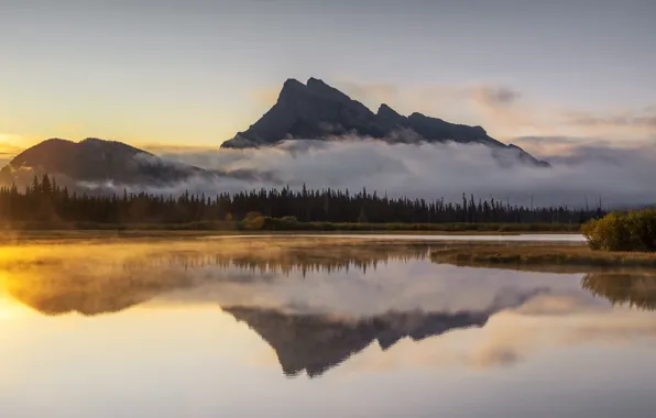 Картинка Canadian Rockies, Vermilion Lakes, Morning Mist