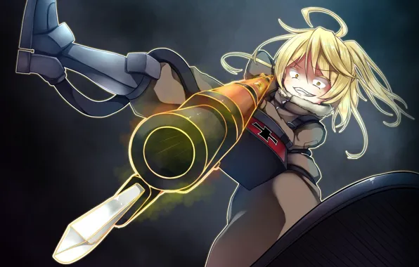 Girl, gun, soldier, military, weapon, war, anime, blue eyes