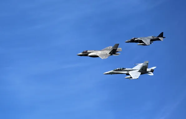 Картинка полет, истребители, Hornet, F-35B, Lockheed Martin, Harrier II, FA-18, AV-8