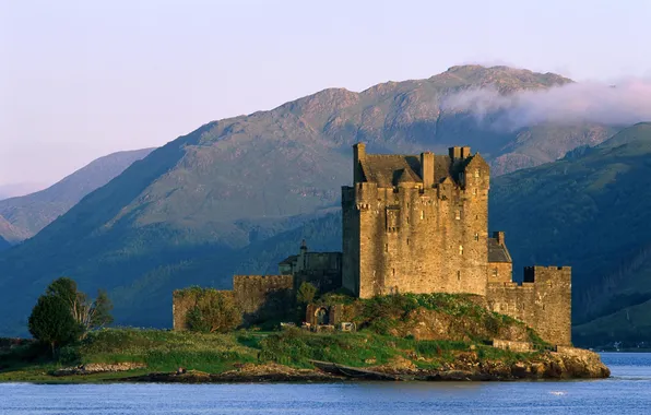 Картинка вода, горы, природа, замок, Шотландия, красиво