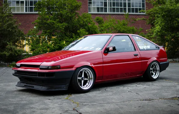 Картинка red, Toyota, красная, тойота, AE86, stance, королла, JDM