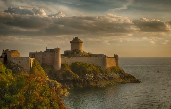 Море, скала, замок, Франция, башня, крепость, Fort La Latte