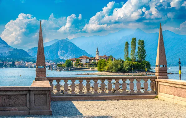 Картинка Облака, Горы, Озеро, Италия, Lago Maggiore, Набережная Конти