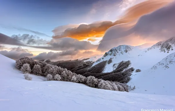 Картинка зима, небо, облака, снег, Италия, Апеннинские горы