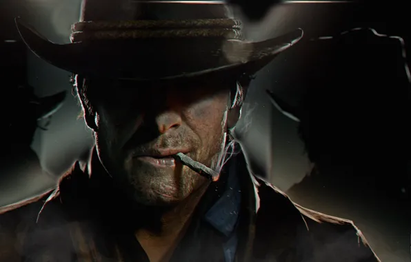 Шляпа, арт, сигарета, ковбой, Red Dead Redemption 2, RDO, Артур Морган