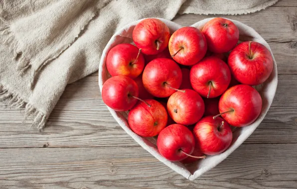 Картинка яблоки, love, фрукты, heart, wood, romantic, apples