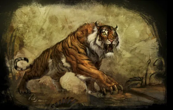 Картинка тигр, мир, растение, арт, концепт, когти, underworld, tiger