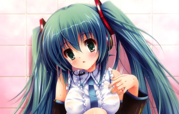Взгляд, девушка, удивление, vocaloid, hatsune miku, вокалоид, art, смущение