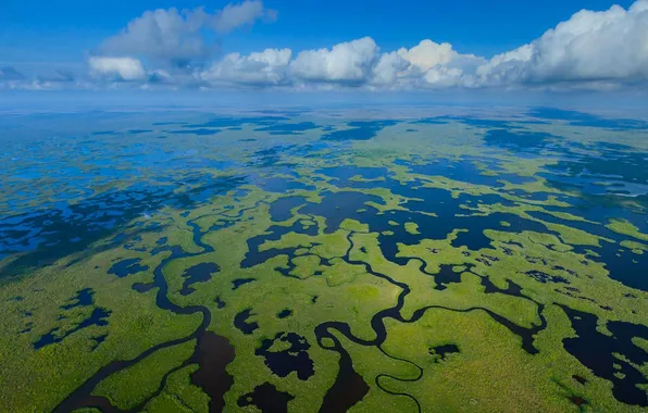 Картинка море, облака, Флорида, США, дельта, Национальный парк Эверглейдс