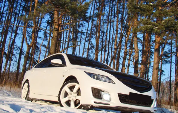 Картинка снег, деревья, Mazda 6