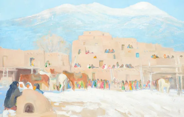 Картинка Winter, 1924, Native Americanes, Taos Pueblo, Bert Geer Phillips
