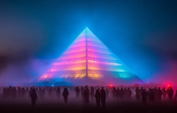 Wallpaper, Glow, Neon, picture, Fog, People, Graphics, Pyramid