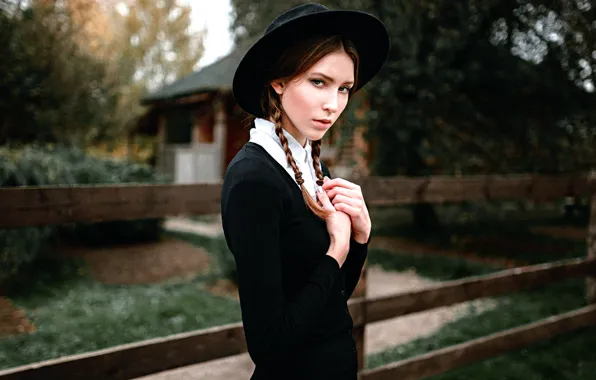 Картинка девушка, косички, шляпка, Георгий Чернядьев, Amish