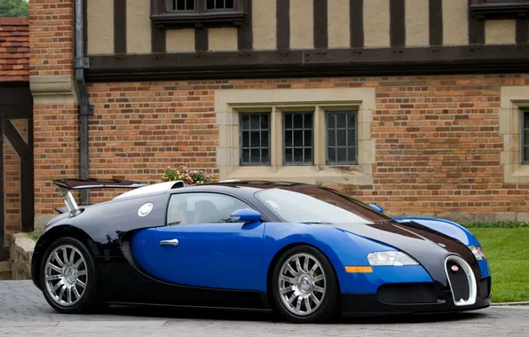 Синий, Машина, Бугатти, Bugatti, Вейрон, Машины, Veyron, Чёрный