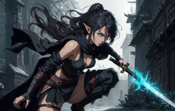 Girl, fantasy, anime, art, painting, fantasy art, cape, fantasy girl