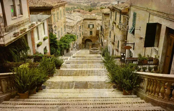 Картинка город, улица, Италия, ступени, Italy, Corinaldo