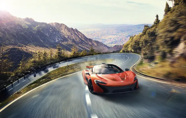 Дорога, car, машина, деревья, горы, скорость, speed, Mclaren