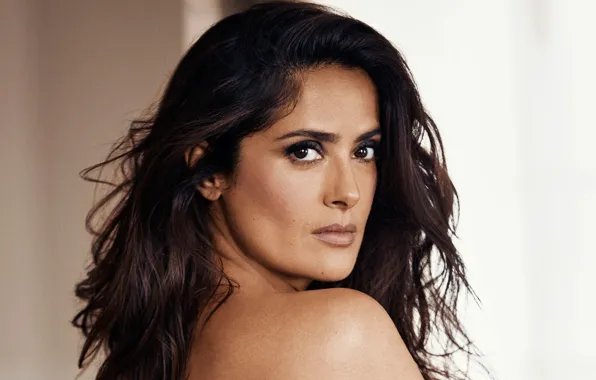 Взгляд, портрет, актриса, брюнетка, прическа, Сальма Хайек, Salma Hayek, Evening Standard