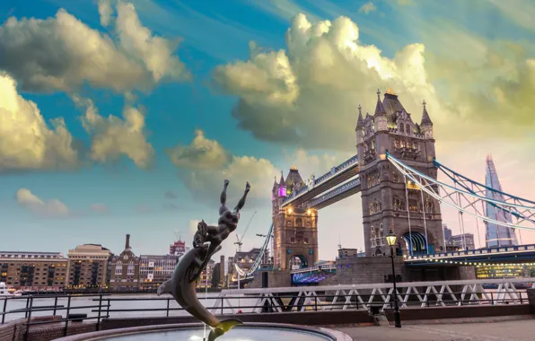 Картинка мост, город, фото, Лондон, Великобритания, фонтан