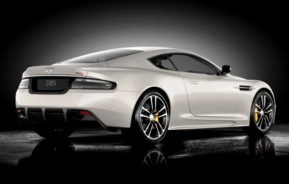 Белый, отражение, Aston Martin, DBS, суперкар, полумрак, вид сзади, Ultimate