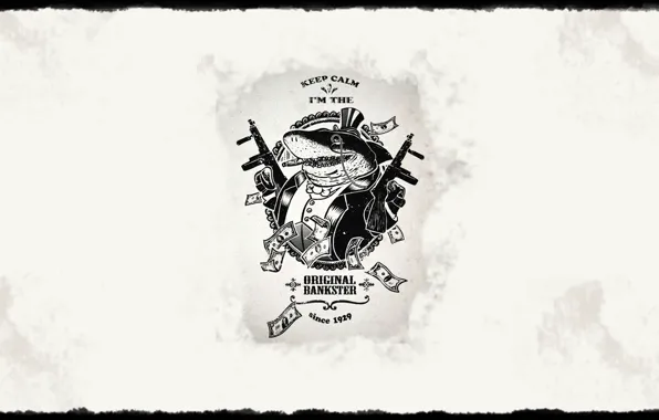 Gun, animal, shark, money, bankesters