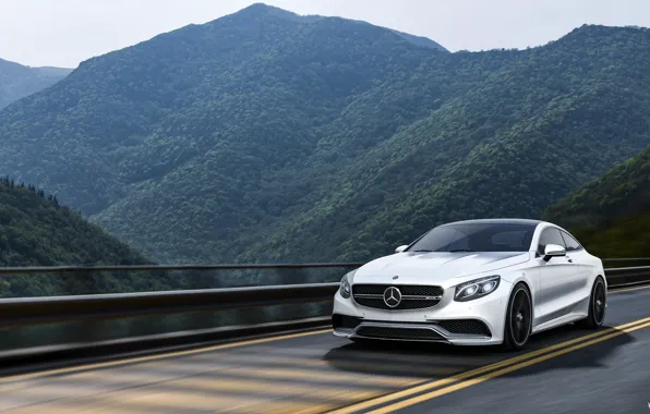 Mercedes-Benz, Горы, Белый, Лес, Машина, Mercedes, Car, Пейзаж