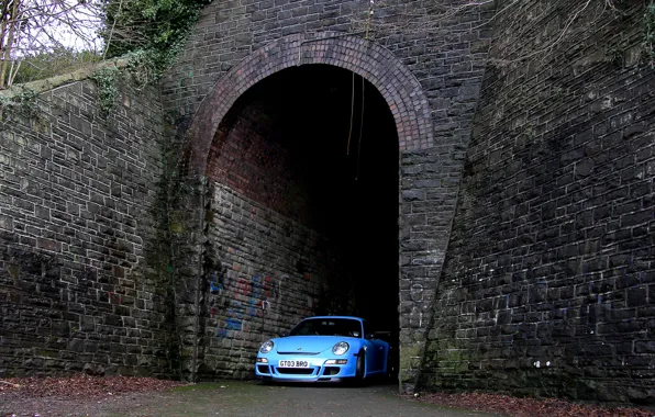 Картинка 911, gt3, Blue, Porsсhe, Tunnel