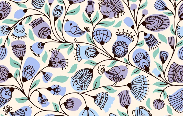 Цветы, фон, flower, background, pattern, seamless, ПТИЧКИ