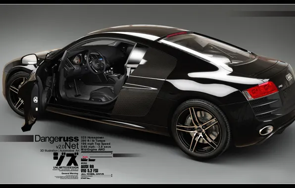 Audi R8, V10, 3D Car, Black Car