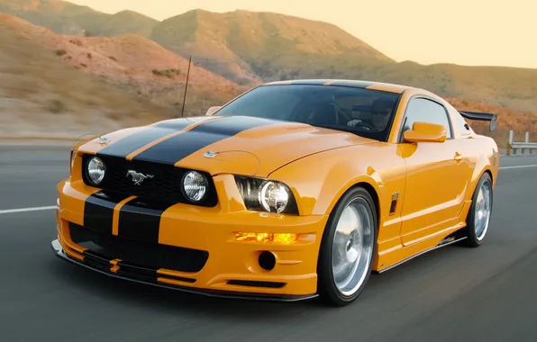Картинка горы, оранжевый, скорость, Mustang, Ford, мустанг, форд, orange