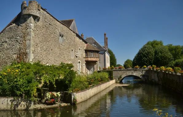 Картинка Франция, Канал, Bridge, France, Мостик, Medieval, Canal, Bonneval