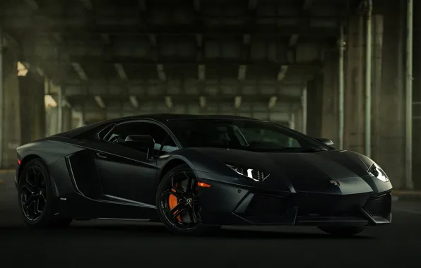 Картинка Lamborghini, Bridge, Black, LP700-4, Aventador, Supercar, Brake