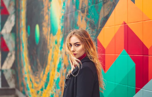 Взгляд, стена, граффити, блондинка, wall, graffiti, look, blonde