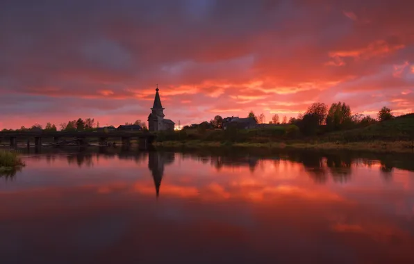 Картинка закат, река, храм