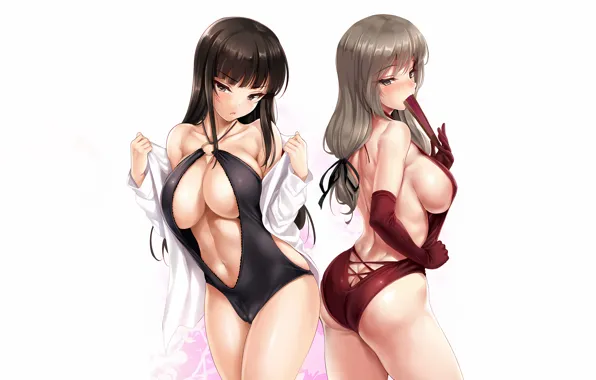 Sexy, ass, cleavage, long hair, girls, brown hair, boobs, anime