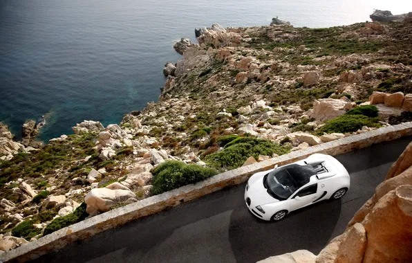 Скалы, берег, тачки, Bugatti, Grand, Veyron, cars, auto wallpapers