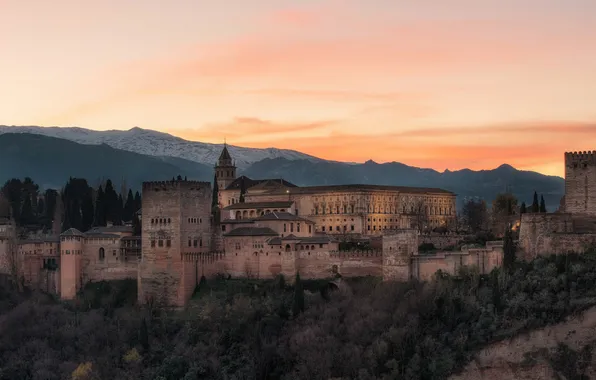 Картинка небо, закат, горы, Испания, Андалусия, Гранада, Альгамбра, Пласа-де-Сан-Николас
