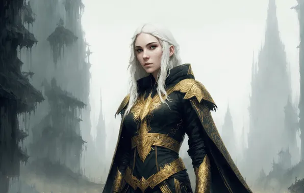 Girl, fantasy, art, blond, digital art, fantasy art, white hair, stand