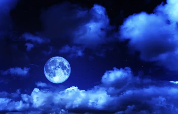 Небо, звезды, облака, ночь, луна