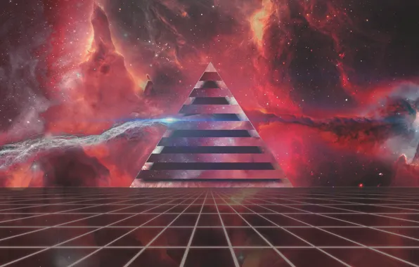 Картинка Музыка, Неон, Космос, Пирамида, Фон, Треугольник, Pink Floyd, Арт