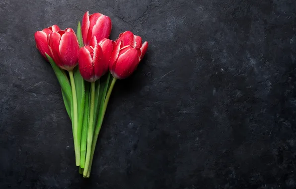 Картинка цветы, букет, тюльпаны, красные, red, wood, flowers, romantic